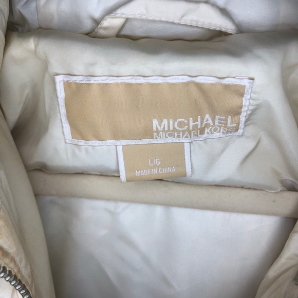 MICHAEL Michael Kors Jacket Cream Down Hooded Jacket Sz L EUC Fur Trim Hood - Picture 9 of 14